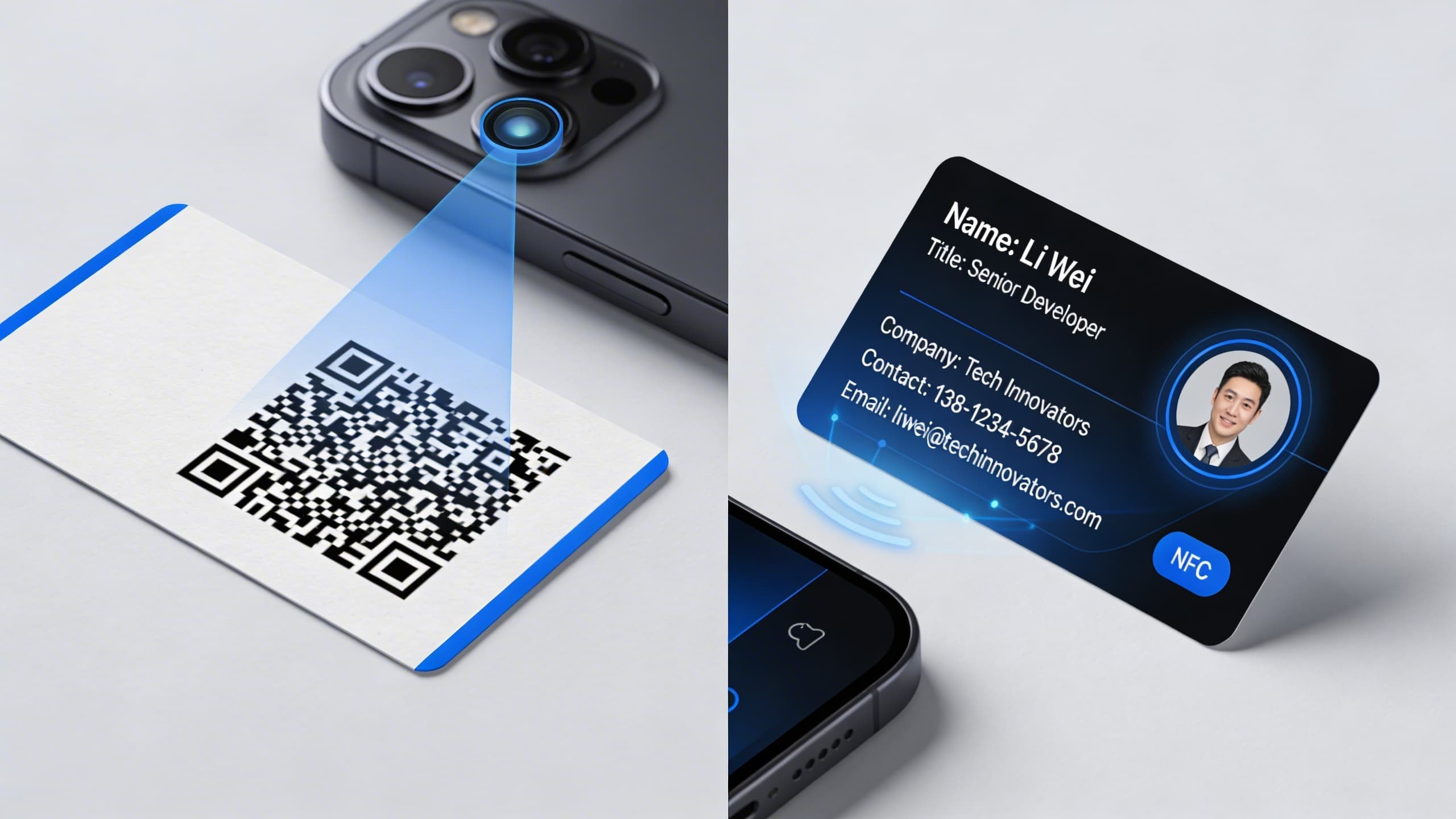 Comparison of QR code business card versus NFC digital business card on smartphones