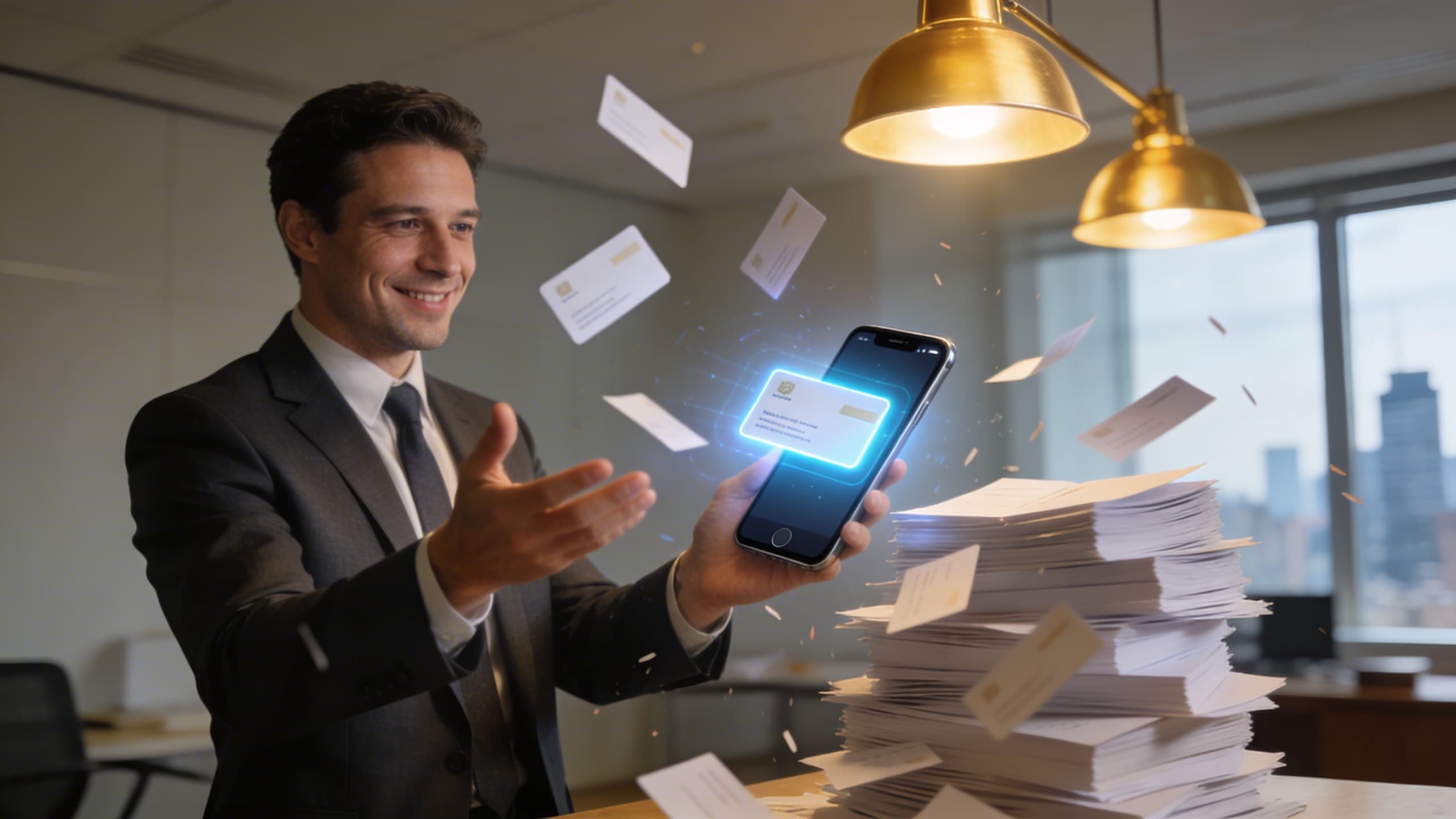 Professional ditching paper business cards for a digital card on smartphone